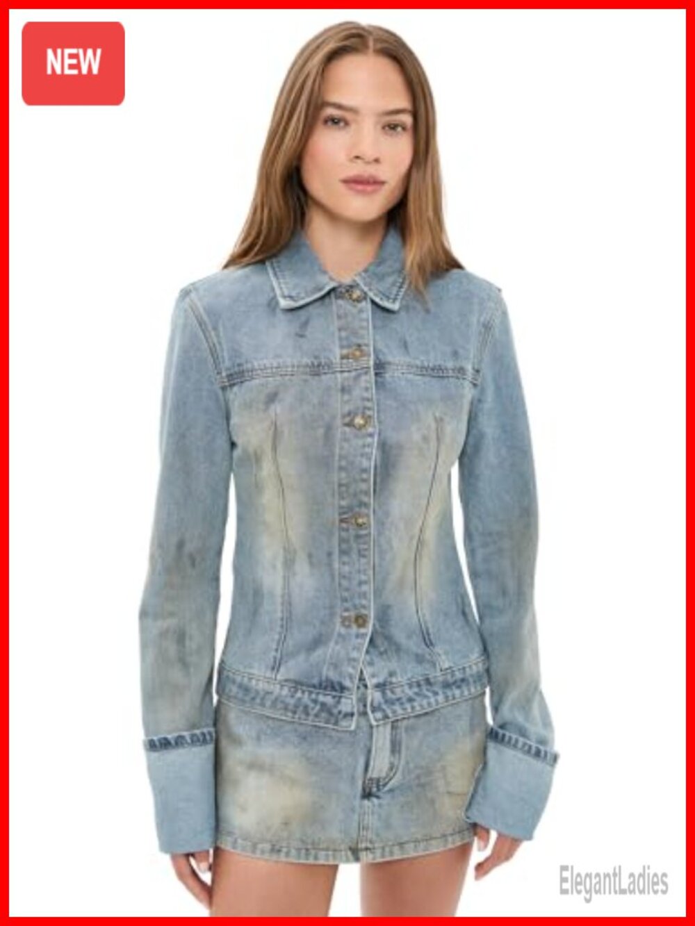 Women's Distressed Denim Jacket Mid-Weight 100% Cotton